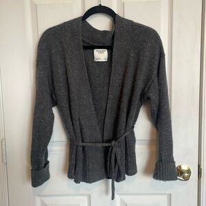 Grey Abercrombie & Fitch Short Tie Waist Cardigan